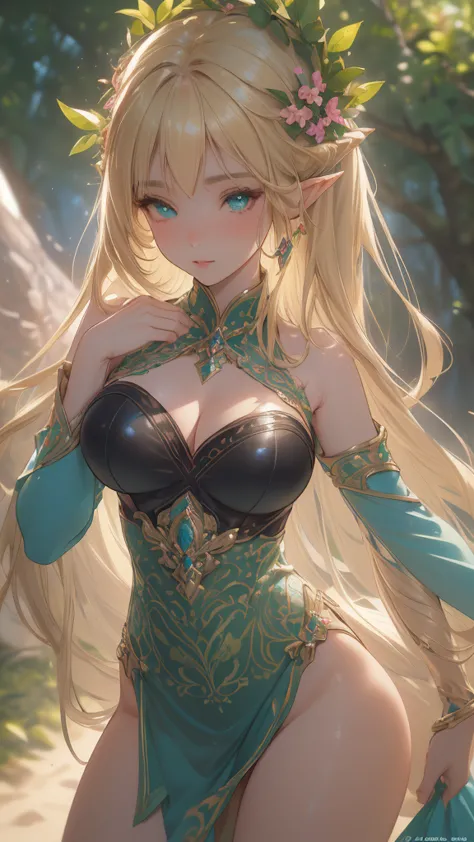 work of art, ultra creative, epic details, ultra detaild, best resolution, woman, archer, blonde, (beautiful nymph), ( robust wr...