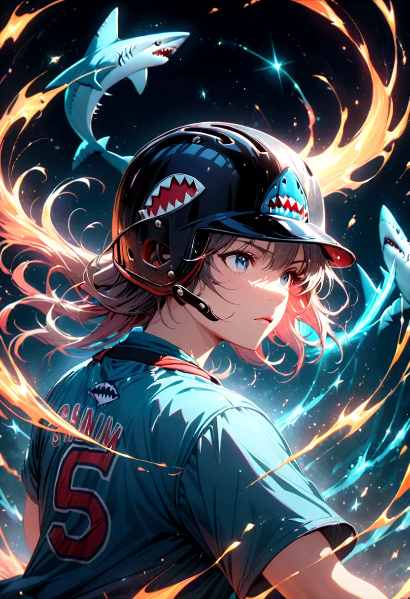 Baseball helmet with shark motif