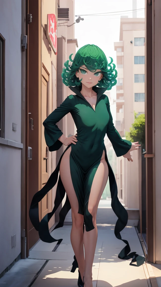 Tatsumaki , Dynamic positions have a golden part, fragile physique, Street, floats in the air, close up portrait, stands leaning towards the floor, beautiful ,  leans forward,  very erotic, arches in the back, Portrait of a girl, standing in a sexy pose, leans forward, beautiful фигура, buttocks, beautiful грудь, very sexy, the texture is very durable，The picture is very clear and concise，incredibly beautiful，Temperament elegant，in a spacious room, нежное выражение лица Tatsumaki из One Punch Man, short green hair, green eyes, , heels, full body view, smiling, dynamic pose, Tatsumaki из One Punch Man, short green hair, green eyes, ,dynamic view, (masterpiece, Best quality:1.2),