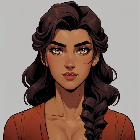 a close up of a woman with long hair and a braid, portrait of modern darna, portrait of avatar korra, detailed character portrai...