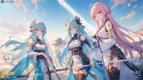 Poster close-up：A group of women holding swords, Kushat krenz key art feminine, Popular on cgstation, 2. 5D CGI anime fantasy ar...
