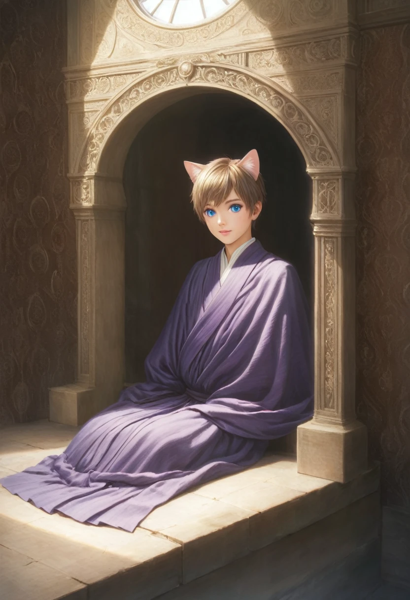 detailed illustration, dynamic angle, ultra-detailed, illustration, clean line art, shading, anime, detailed eyes, detailed face, beautiful face, dramatic lighting, detailed illustration, dynamic angle, ultra-detailed, illustration, masterpiece, masterwork, beautiful, blue eyes, whole body shot

Neko, cat boy, dressed in purple silk robes,