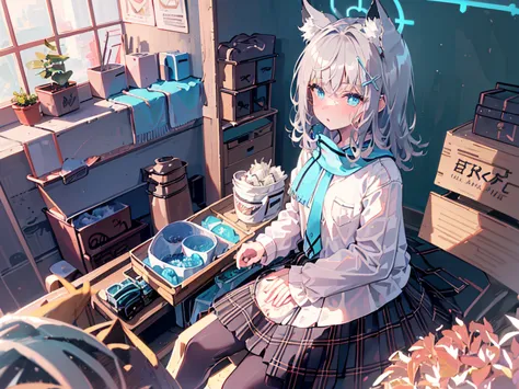 (Highest quality), (High resolution), (masterpiece), (Very detailed), Wolf Ear, Silver Hair, Long Hair, Bright Blue Eyes, One Gi...