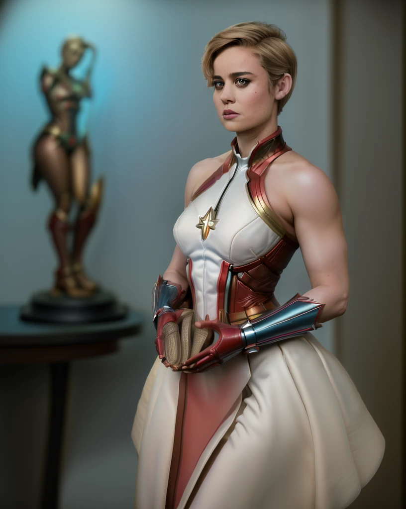 full body shot of kathwin:1,side lighting,(short pixie hair:1.3),rim lighting on hair, shallow sharp depth of field, feminine heroic,(curvy:1.4), (highly detailed), (Award winning), (Masterpiece), movie still, (HDR), (8k wallpaper),captain marvel suit,flying,sky background,female focus 