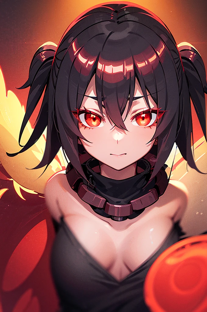 anime girl with red eyes and black hair in a city, with red glowing eyes, with glowing red eyes, detailed digital anime art, red eyes glowing, glowing red eyes, red glowing eyes, intense watery glowing red eyes, fully red eyes, luminous red eyes, with red eyes