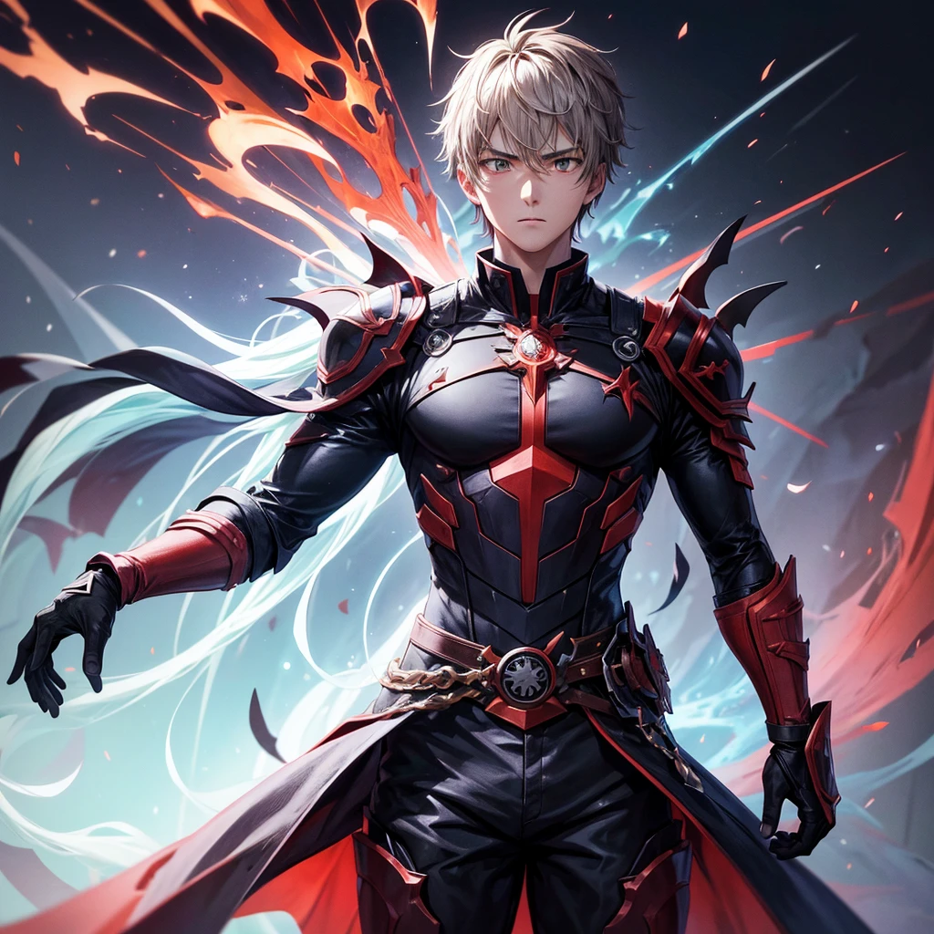 Create Anime,sharpness,8x_NMKD-Superscale_150000_g,A 24-year-old boy holds a small x in his right hand.,look solemn,Fantasy genre,Realistic images,The word x is red and black.,Showing the full proportions of half of the boy&#39;s body.,