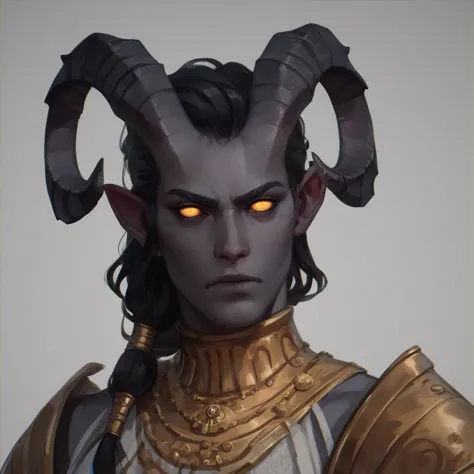 (((beautiful, high quality, a lot of details))), portrait, check_9, check_8_up, check_7_up, tiefling, pointed ears, horns like a...