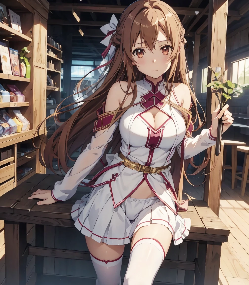 {As Yuuki(Sword Art Online)}, One girl, masterpiece、Cleavage, Highest quality、Browsing Caution, Full nudity、{{former toy, , {Love Juice}, {of cockroaches }, White panties, Roll up your skirt