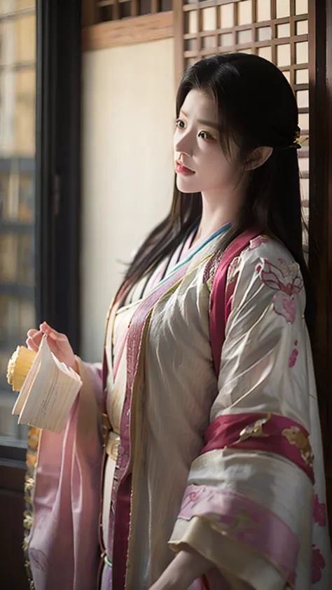 a beautiful 15-year-old japanese princess from the sengoku period with long black hair　gorgeous embroidery, ultra glossy, she is...