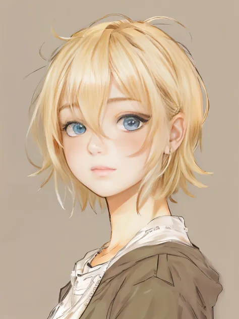 Pale teen tomboy, very short hair, blonde hair, forehead, kunaboto