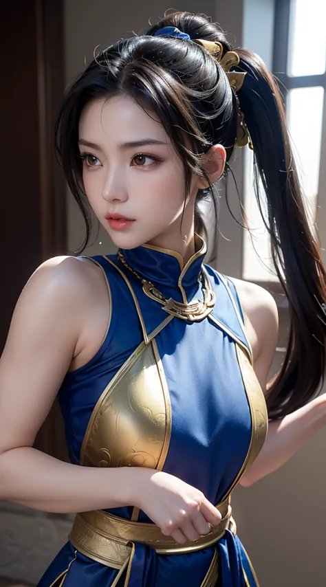 crie uma obra-prima hiper-realista de chun-li sexy, corpo musculoso e sexy, the iconic character from the sixth street fighter g...