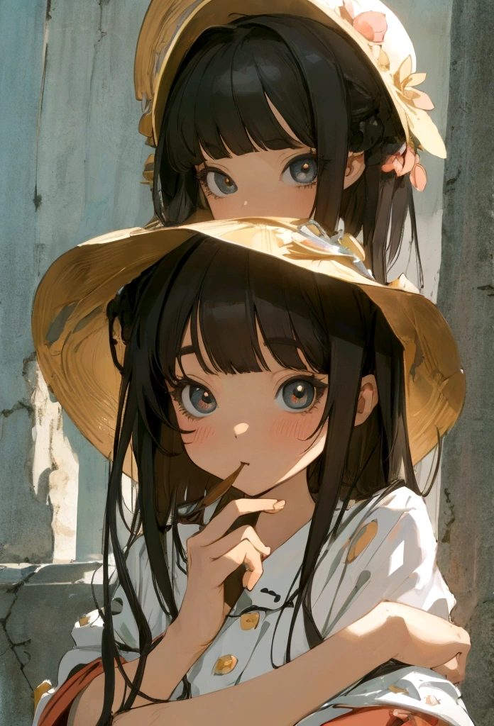 Highest quality, masterpiece, High resolution, original, Highly detailed wallpaper, (Super detailed), (Best illustrations), One girl, View your viewers,Pretty , Black Hair, White skin,Big Eyes、