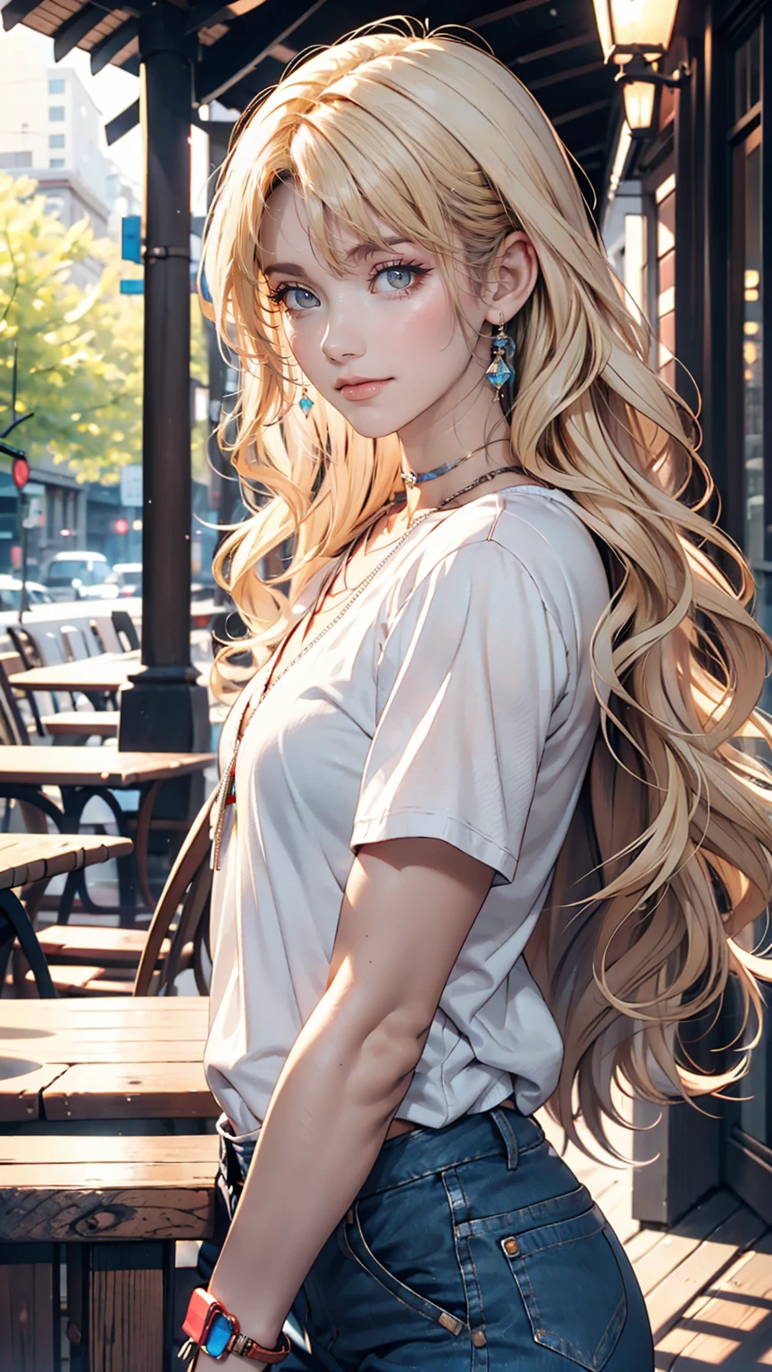 23 year old white female、Platinum Blonde、blue eyes、long hair、My hair is wavy、Wearing accessories on the wrist、I&#39;m wearing a choker、smile、The navel is sticking out、Big Breasts、My abs are ripped、Slim and muscular body、I want my head to stay off screen、In the back alleys of a busy downtown area at night、Wearing a hoodie with the hood up、Looking at me while hiding his face with his hood、I&#39;m wearing leggings、Standing sidewayy chest is popping out、Shiny skin、I&#39;m wearing headphones