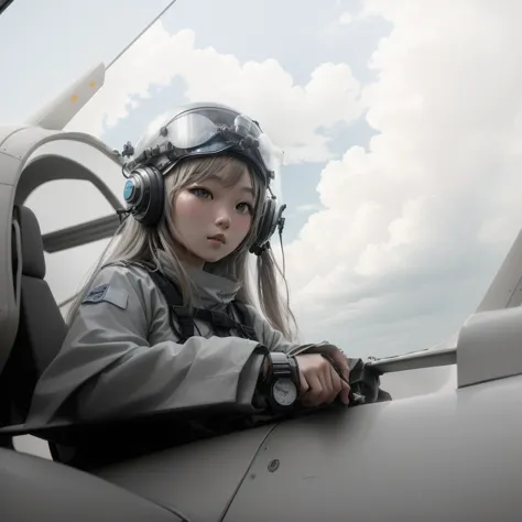 blue sky, cloud, cockpit window frame, anatomically correct fingers