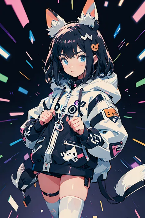 Anime girl with black hair and bunny ears on her hood, anime style illustration, Mo Artstyle, Wallpaper 8K, digital illustration...