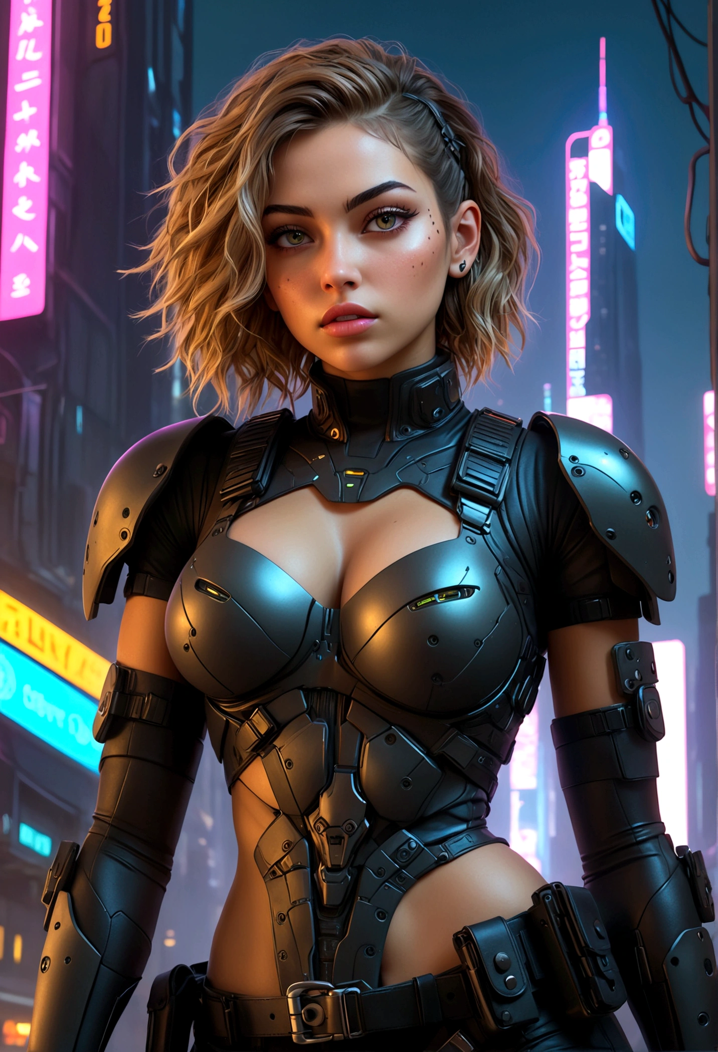 Full body portrait, Detailed Cyberpunk Sci-Fi Characters, Beautiful young woman, hyper-Realistic, Highly detailed face and body, Ample breasts, Perfect proportions, Muscular, Six Pack Abs, A woman wearing a high-cut latex bodysuit, night camouflage pattern, Tactical equipment, Bulletproof vest, Utility Belt, holster, Futuristic pistol, Elaborate armor, Cybernetic Enhancements, Cinematic pose, Cyberpunk City, terrorist attack, explosion, night, Detailed futuristic cityscape, Neon Light, skyscraper, Dark atmosphere, Volumetric Fog, Cinematic lighting, Dystopian urban environments, Advanced Technology, Android, hacker, Illuminated display, Holographic Display, Flying Car, industrial machinery, Damaged building, rubble, chaos, panic, Highly detailed skin texture, Intricate details, Cinematic lighting, Dramatic Shadows, Glowing Skin, photoRealistic, (Highest quality,4K,8K,High resolution,masterpiece:1.2),Super detailed,(Realistic,photoRealistic,photo-Realistic:1.37),Highly detailed eyes and face,Long eyelashes,Cinematic,Dramatic lighting,Chiaroscuro,Vibrant colors,One girl