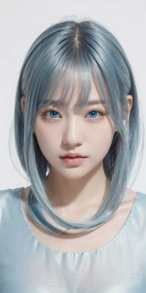 ((masterpiece)), (best quality), (detailed), (1girl), (inner data stream) light blue gradient hair, light blue glowing eyes, straight hair, wearing a modern white shirt and black dress, covered by data particles, locked around the neck