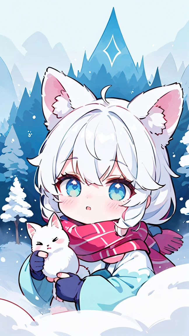 Style - NebMagic, Portrait of Ismail Incioglu, antelope, James Jean, Anton Fadeev and Yoshitaka Amano, A cute furry Arctic fox wearing a Style-SylvaMagic scarf in the snow, Very detailed, 8k resolution, The art of math, Popular on ArtStation, Vibrant colors, Chibi style, masterpiece, cute friendly cute