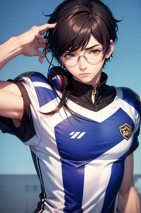 Ren Amamiya Persona,Boy Anime,football uniform, glasses, headphones on head