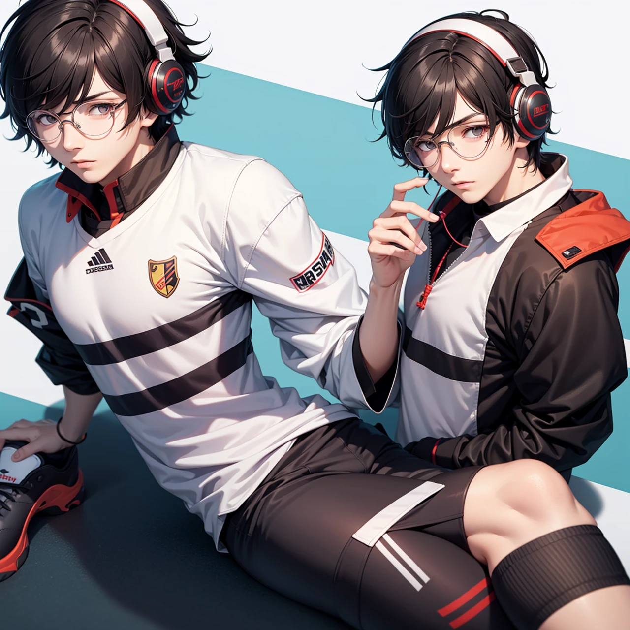 Ren Amamiya Persona,Boy Anime,football uniform, glasses, headphones on head