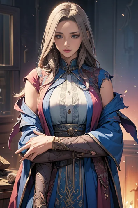 best quality, official art, masterpiece, textile shading, hdr, very detailed, colorful, best details,(1 mature female wizard,age...