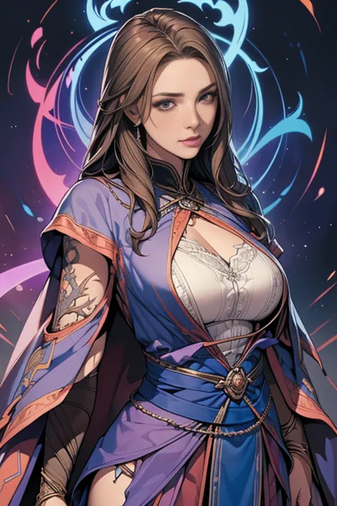 best quality, official art, masterpiece, textile shading, hdr, very detailed, colorful, best details,(1 mature female wizard,age...