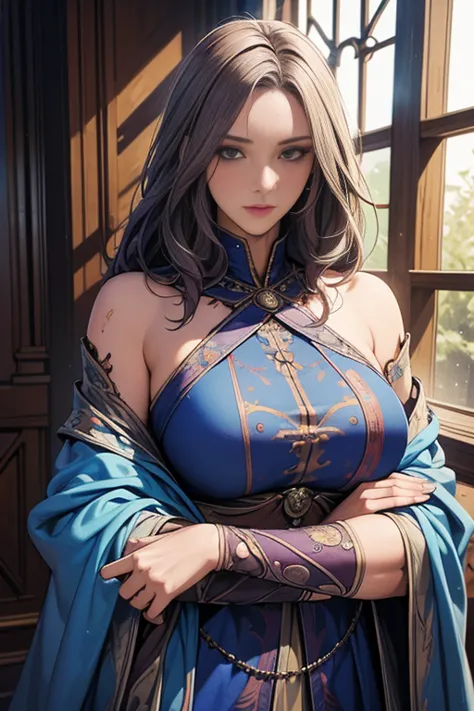 best quality, official art, masterpiece, textile shading, hdr, very detailed, colorful, best details,(1 mature female wizard,age...