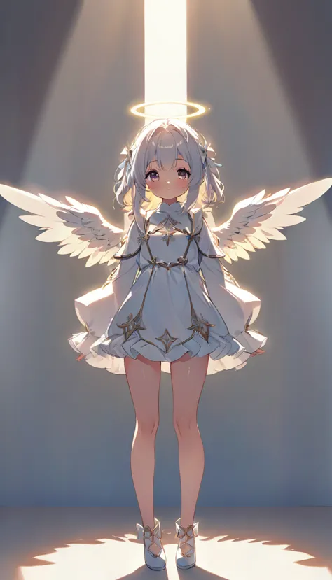 angel, angel wings ,cute girl, whole body, light and shade