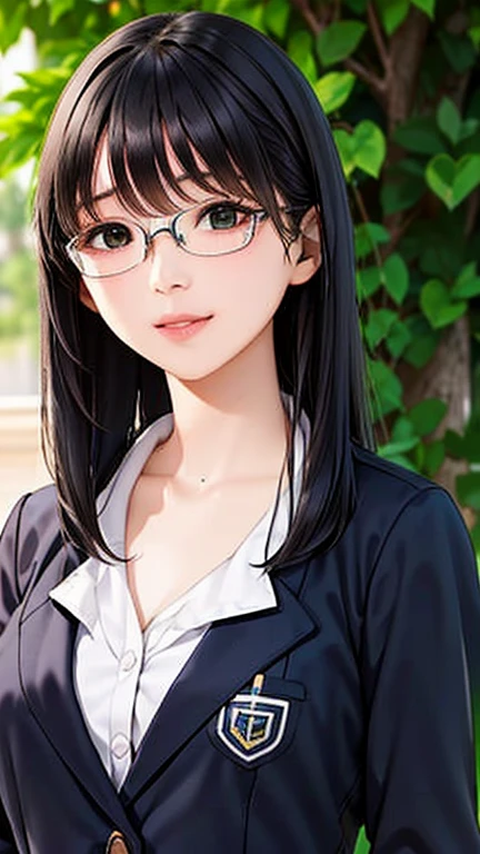 (Browsing Caution:1.2), (8K, RAW Photos, Best image quality, masterpiece: 1.4), (Highly detailed CG Unity 8K wallpaper, Highest quality, High resolution: 1.2), (Ultra_Familiar, 超High resolution: 1.2), super highly Familiar, (Realistic, Realistic: 1.48), 1 Girl, Focus Only, Side Lock, bangs, ((Dark green eyes:1.4, Round eyes, Beautiful eyelashes)), Clear Eyes,Mid-chest,Shiny Hair, beautiful Familiar cold face,Captivating smile, Beautiful and delicate eyes with exquisite detail,Extremely accurate details,Skin dents,Outdoor,Perfect Face,Perfect body, Beautiful Eyes, Beautiful Face,(Portraiture:1.5),Beautiful clavicle,Upward glance,Very cute woman, ((The action of combing hair:1.3))、Black Hair、Long Hair、OL、Office Wear、Business Casual、shirt、skirt、pants suit、blazer、all、accessories、Glasses、Hairstyle、make、Professional、confidence、Grace、efficiency、liability、Loyalty to the organization