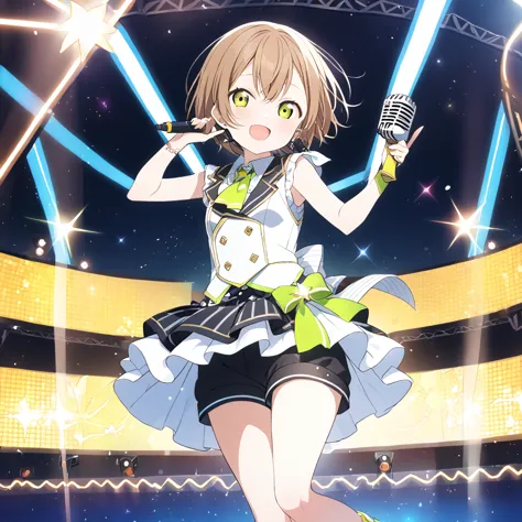 hoshizora rin　live stage　brown hair　short hair　microphone　a shining stage