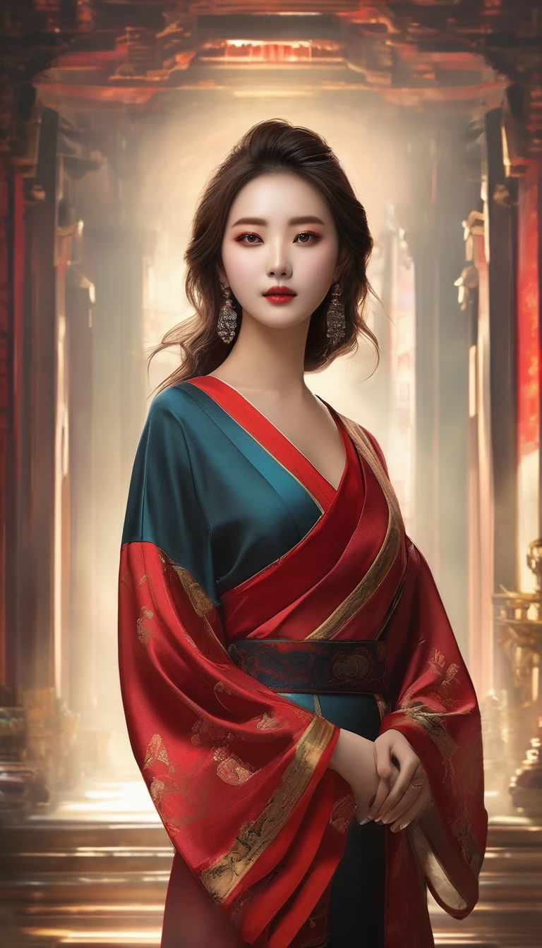 (masterpiece, best quality:1.2), Elegant girl, Striking pose, Exquisite detail features, Sharp eyes, Hooked nose, Sexy lips, Gorgeous clothing, Symmetrical composition, light, Dramatic chiaroscuro, Rich color palette, High contrast, The art of math, Reality，Xianxia