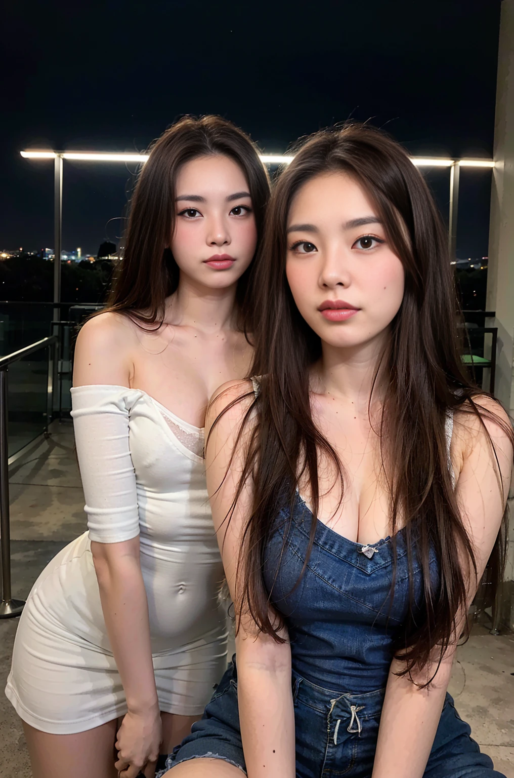 (8K, RAW Photos, Highest quality, Learning:1.3), (Realistic, photo-Realistic:1.37), (The audience watching:1.331), (Brunette Hair), Pause, singapore street, Night cityscape, Cyberpunk City, Soft Light, One girl, Very beautiful face , Perfect Body Proportions, (Small face: 1.1), bust, Casual Hairstyles, smile, Big eyes, (off the shoulder cowboy outfit, Cowboy hat, Cowboy boots), Mix 4, Fine grain