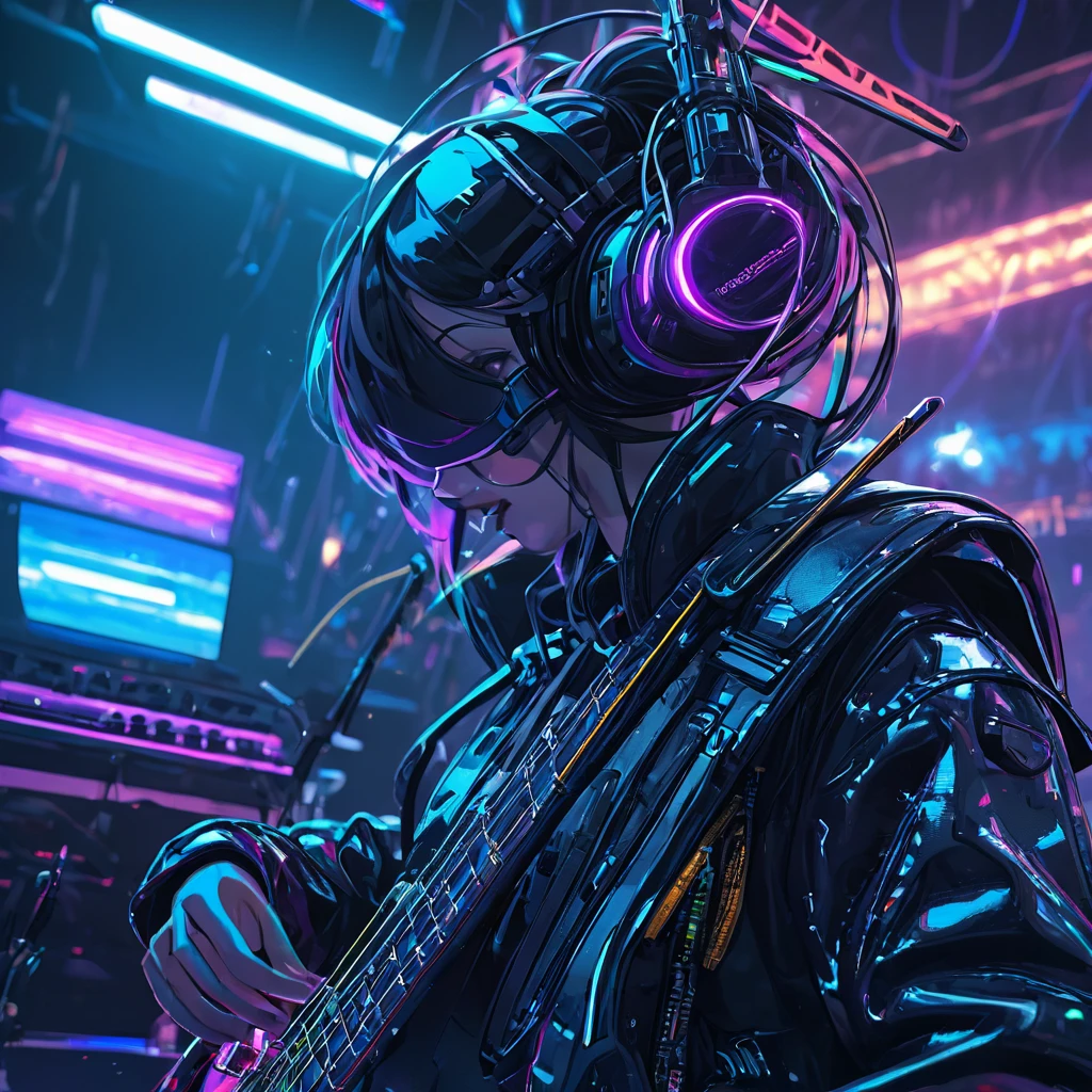 (best quality, masterpiece, ultra detailed, ultra high res, photorealistic, raw photo, absurdres, absolutely resolution), musical instrument, cyber punk