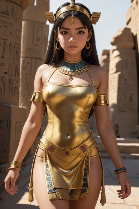 Cute teen girl in ancient Egyptian mini dress, accurate, high resolution, top quality, Award-winning, depth of field, high detai...