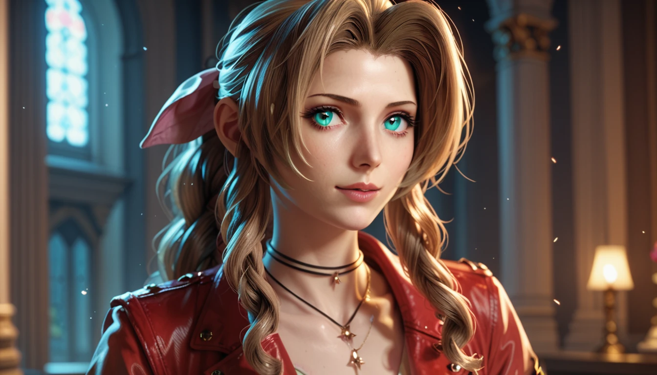 olhos rosa brilhantes,aerith,