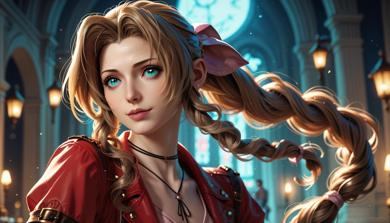 olhos rosa brilhantes,aerith,