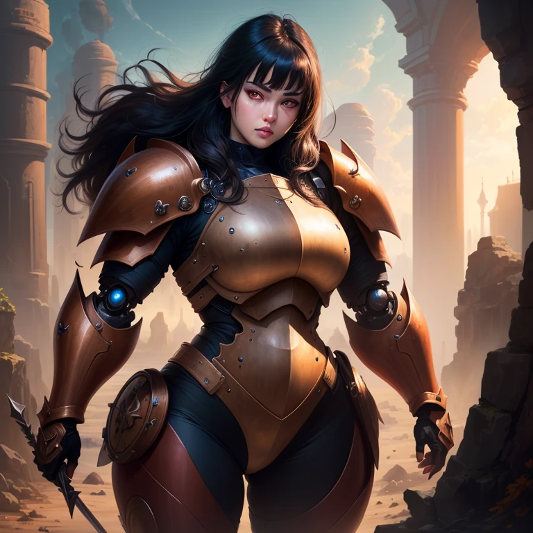 ((best quality)), ((masterpiece)), (detailed), Midjourney Style, close-up, man, robot, red eyes, concept art, digital art, dark fantasy, inspired by berserk anime, chubby knight girl
