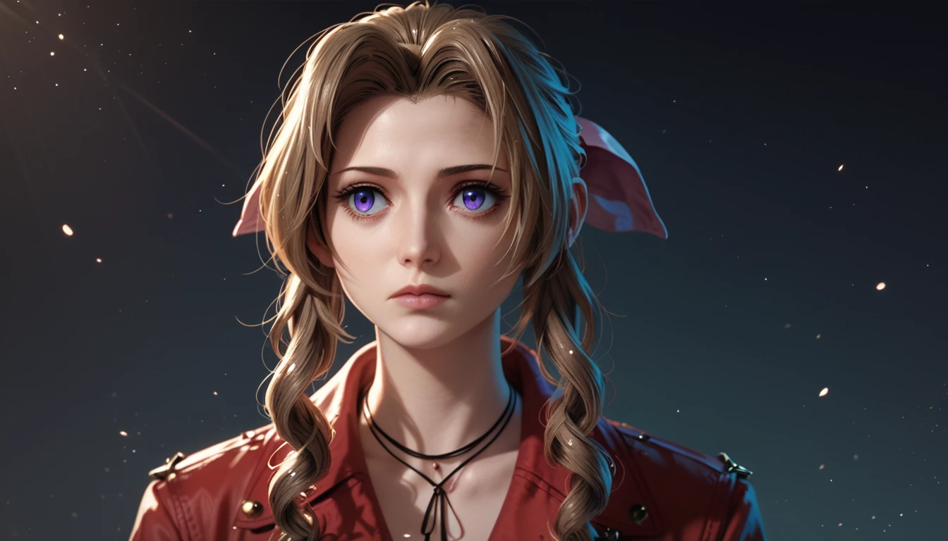 Aerith de ojos morados,ojos huecos,inexpresivo