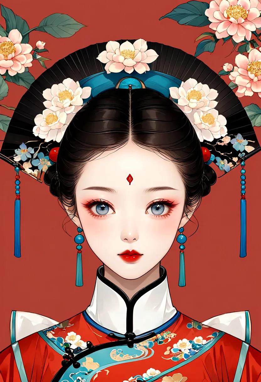 procreate board drawing beautiful digital art，clean lines，beautiful chinese qing dynasty princess，bright eyes，exquisite facial f...