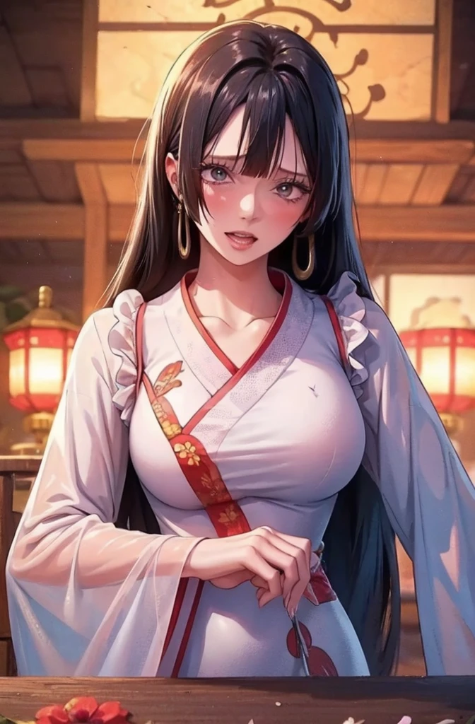 衣服裡面有卡通, 旗袍, 韓服 apron, 漢服, 中國傳統服飾, 特寫-視圖, 韓服, wearing ancient 漢服, with ancient 漢服, 宮, 一個穿漢服的女孩, 白色漢服, 旗袍, 穿著粉紅色花朵的Chiton, 暗影室, 光邊, 雙色調照明, (高細節肌膚: 1.2), 8K uhd, 單眼相機, 柔光, 高品質, 體積照明, 搶先看, 照片, 高解析度, 4k, 8K, 背景散景  