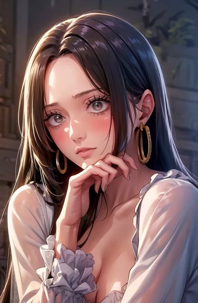 cute, ultra-detailed, illustration, intricate, detailed, extremely detailed, detailed face, soft lighting, soft light, soft focus, perfect face, beautiful, accurate anatomy, overexposure, 8k, 4k, (highres:1.1), best quality, (masterpiece:1.3), 1girl, solo, jewelry, brown eyes, looking at viewer, earrings, grey hair, bangs, choker, closed mouth, portrait, watch, hair ornament, simple background, grey background, long hair, head rest, lips, hair bow, black choker, bow, eyelashes