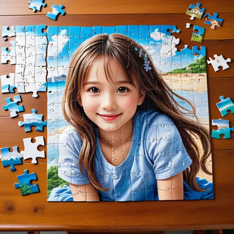 a ultra realistic beautiful photograph, a 500-piece jigsaw puzzle spread out on a table. as each piece is put together, the imag...