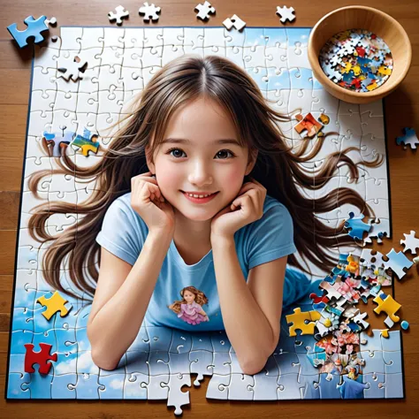 a ultra realistic beautiful photograph, a 500-piece jigsaw puzzle spread out on a table. as each piece is put together, the imag...