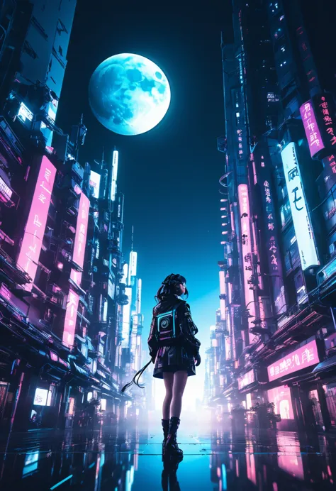  Spouse, contour, Meinoichi, Logo, monotonous, moon, Double contact, Cyberpunk City, Depth of Field, (Holographic glow effect), ...