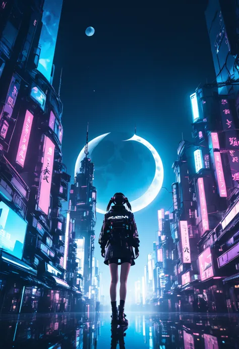  Spouse, contour, Meinoichi, Logo, monotonous, moon, Double contact, Cyberpunk City, Depth of Field, (Holographic glow effect), ...