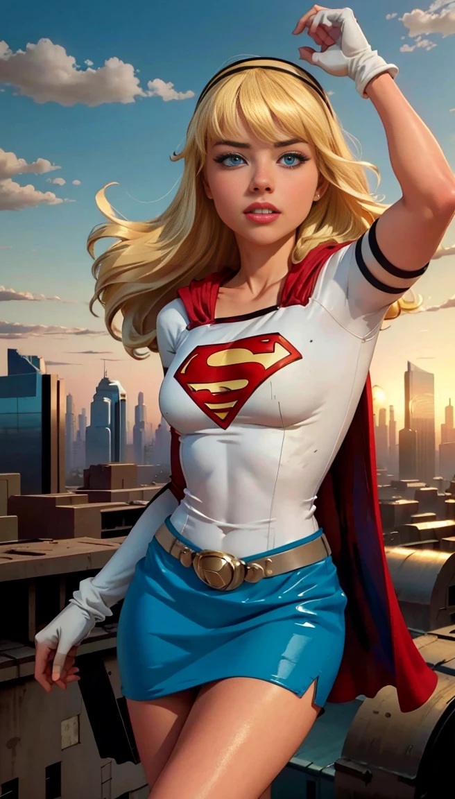 (cowboy shot), sfw, (work of art), (best qualityer:1.0), (ultra high resolution:1.0), detailedeyes,
BREAK Supergirl, 1 girl, long blonde hair, mid-air, flying hair band, \(offwhite\) top cut, manga curta, layer, blue pencil skirt, mitts, BREAK boots
(clouds, citys, stunning vista)