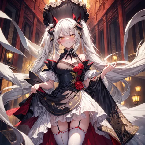 ((Highest quality)), ((masterpiece)), (detailed), there is a sexy girl with white hair and white eyes in a dress, 1girl, 独奏, bre...
