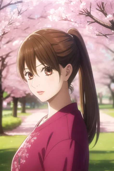 masterpiece, best quality, ultra-detailed, 1girl, solo, looking front at viewer, chihaya_ayase, brown hair, brown eyes, ponytail...