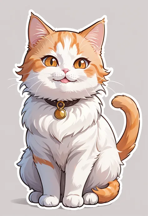 in the style of tok, highest quality, sticker, cute cat, cartoon cat, munchkin cat, bigger head, chibi, white and orange cat, lo...