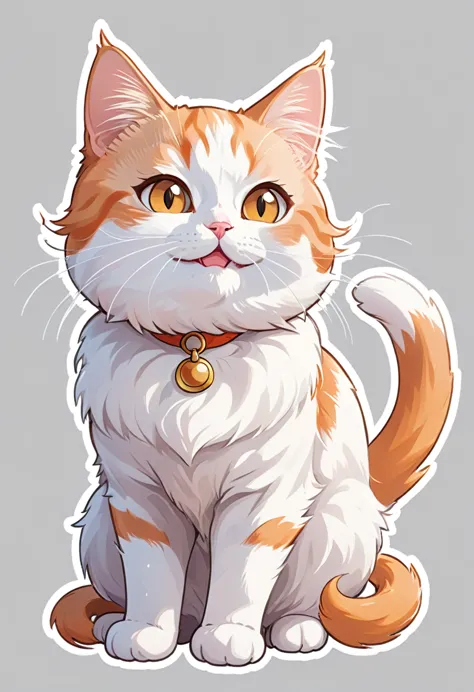 in the style of tok, highest quality, sticker, cute cat, cartoon cat, munchkin cat, bigger head, chibi, white and orange cat, lo...